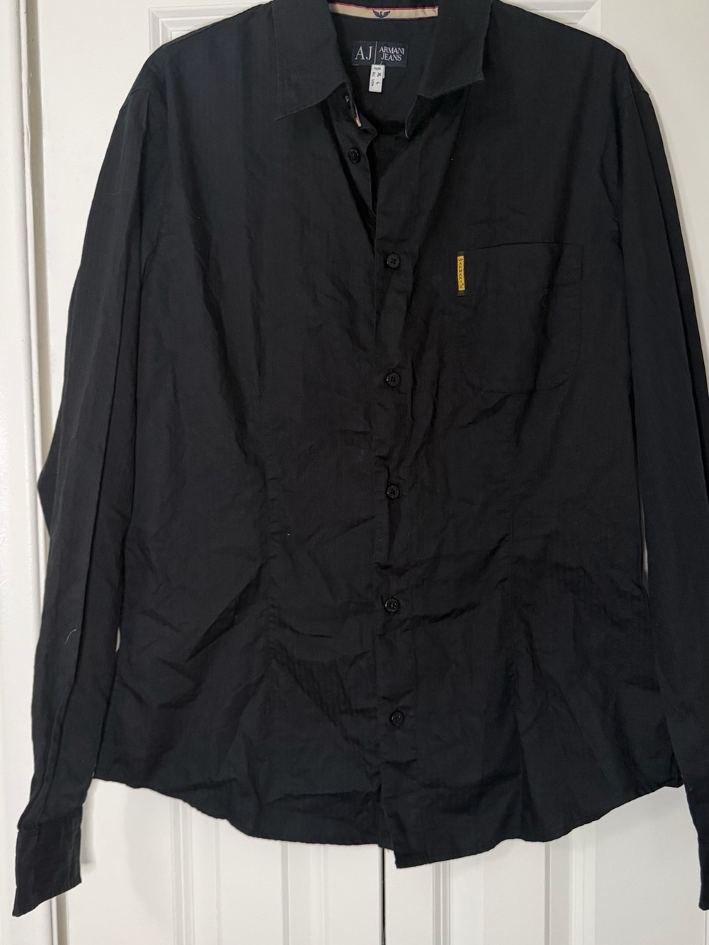 Armani Jeans Men's Black Button-Down Shirt Jacket with Chest Pocket